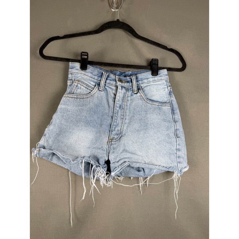 John Galt Denim Shorts Womens Small Light Blue Distressed Raw Hem High Rise